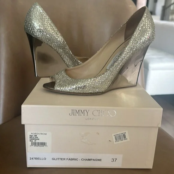 JIMMY CHOO BELLO GLITTER WEDGES - Picture 7 of 7